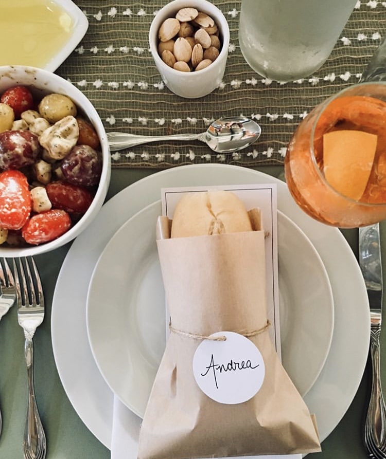 Italian Themed Dinner Party by Bliss Events & Staffing Co with a baguette name card 