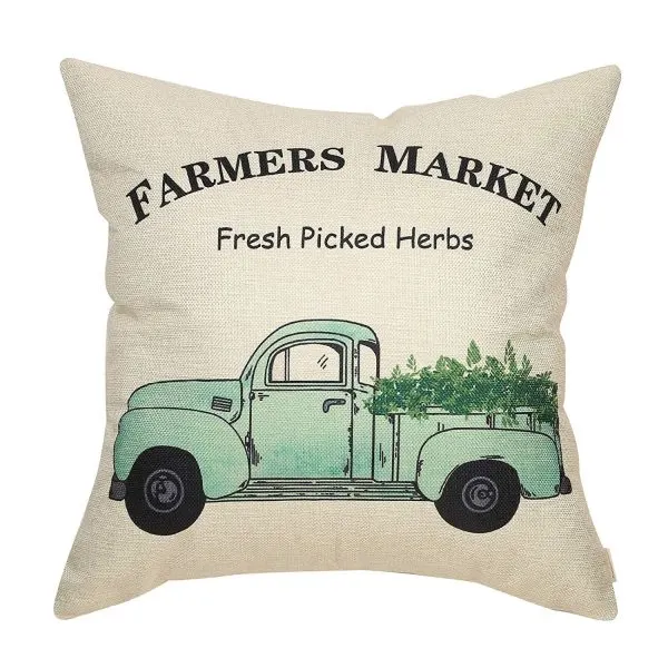 Porch Decorating Ideas with a Vintage Farm Truck Pillow