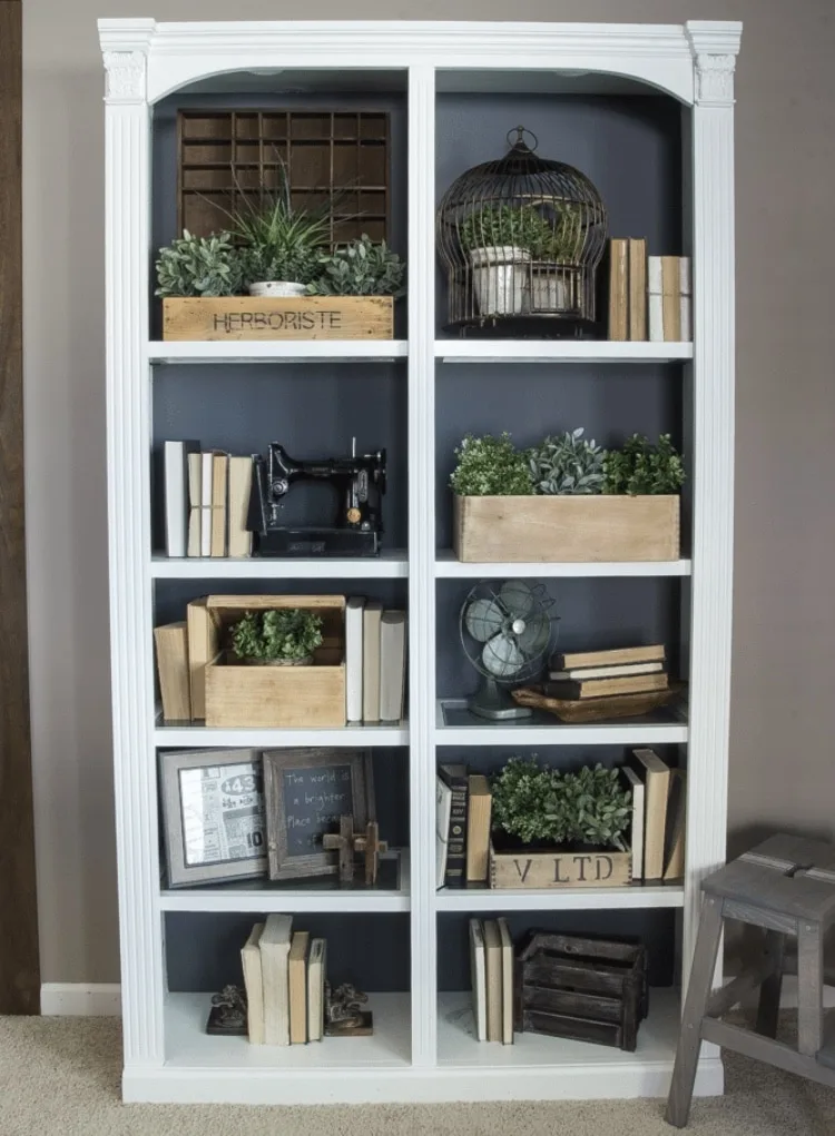 DIY Bookshelf Makeover by Bless'er Home with a DIY Reclaimed Crates Bookcase Makeover