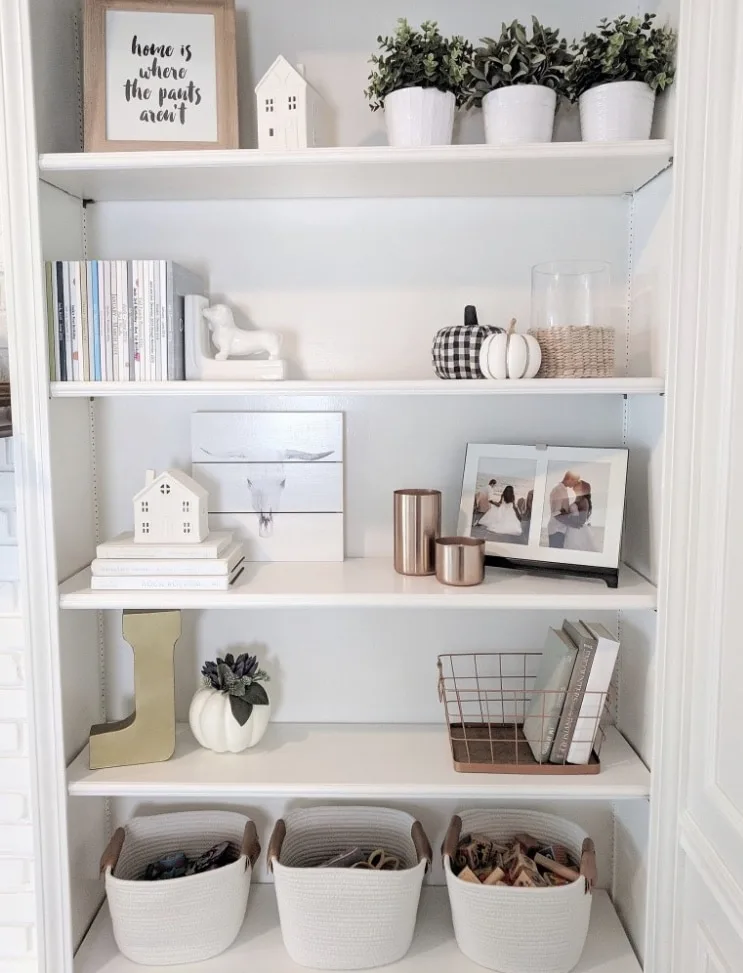 DIY Bookshelf Makeover by Arin Solange at Home with How to Decorate Shelving