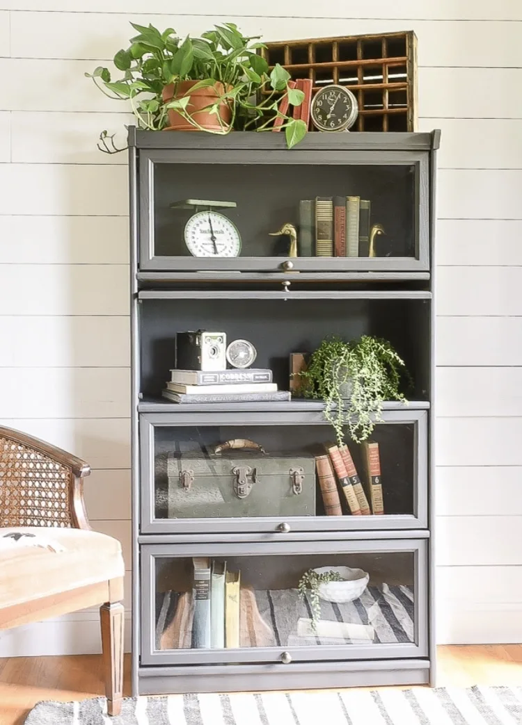 DIY Bookshelf Makeover by Little House of Four with Painted Vintage Barrister Style Bookcase
