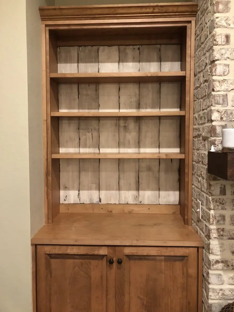 bookcase makeover in a rustic white washed wood plank look