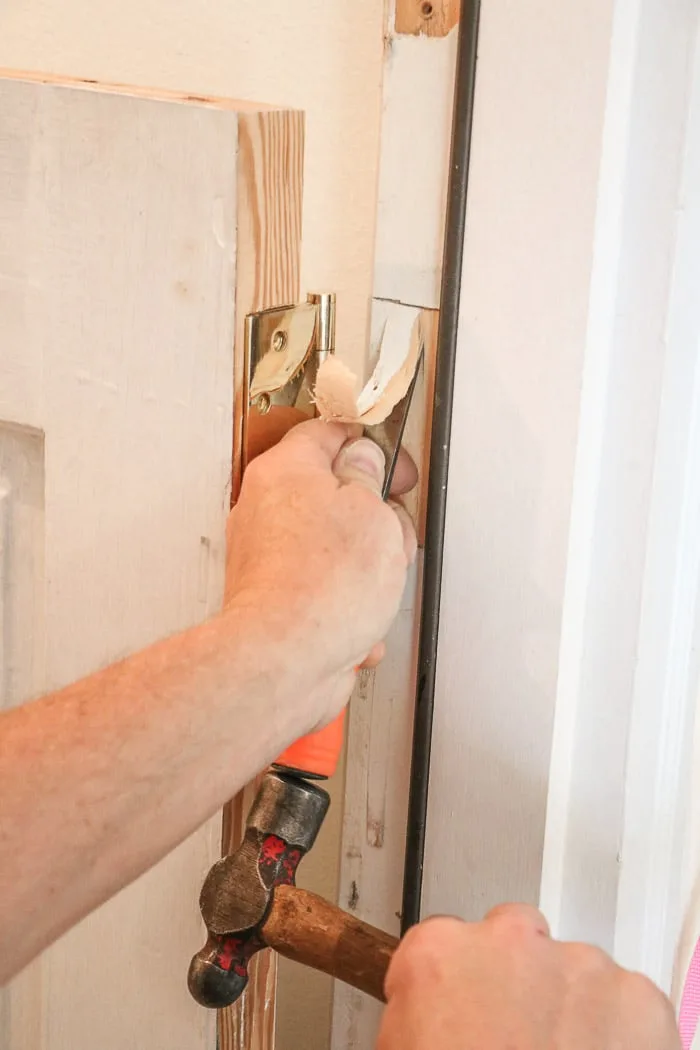 DIY exterior dutch door chiseling for a door hinge
