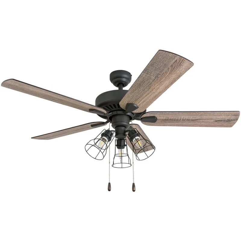 Affordable farmhouse ceiling fan Socorro 5 blade LED 52" with oil rubbed bronze and rustic blades