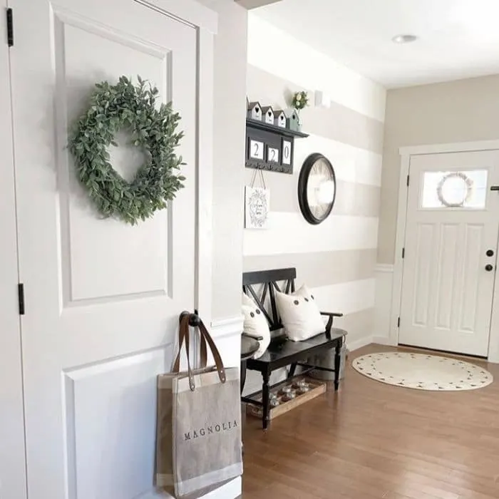 Creative Wall Painting Ideas by Krissie at Home with a farmhouse stripped foyer
