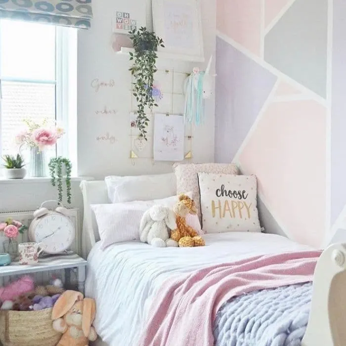 Creative Wall Painting Ideas by Eliza Rose Home with a geometric pattern in her daughter's room