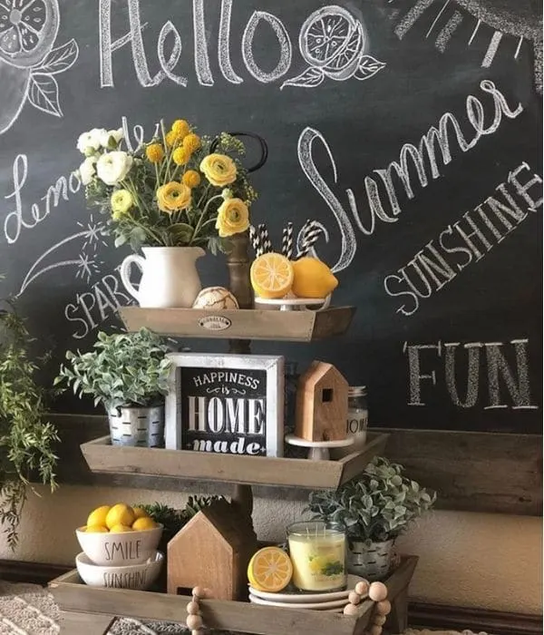 Lemon Décor by Cupcake Country Girl with a farmhouse wooden tiered tray