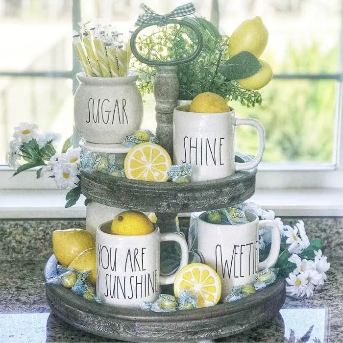 Lemon Décor by Pammy & Poppy with a pucker filled lemon tiered tray