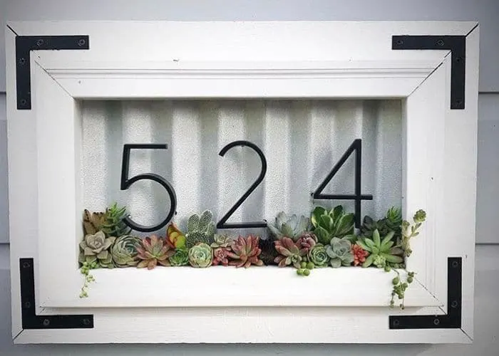 Decorative House Numbers by She's So Succulent with a succulent house number box