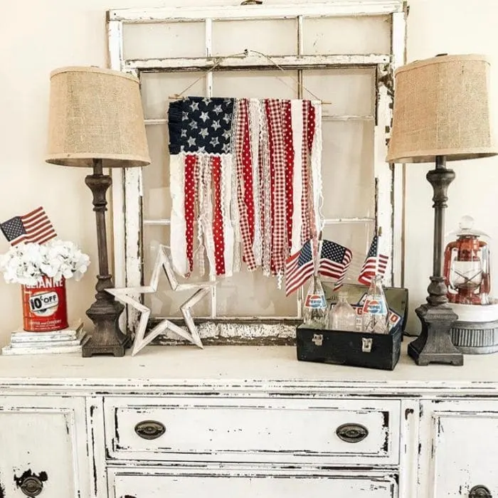Patriotic Decorating Ideas by Southern Nest with a ribbon American flag 