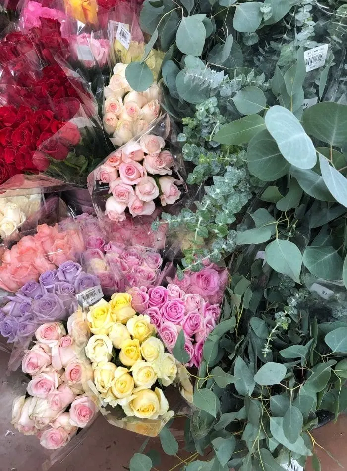 Best places to buy flowers.  Trader Joe's is my top place to shop for flowers.  Roses in red, pink, yellow, lavender and eucalyptus.