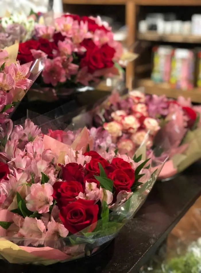 Best places to buy flowers.  Fresh Market has roses in red and pink