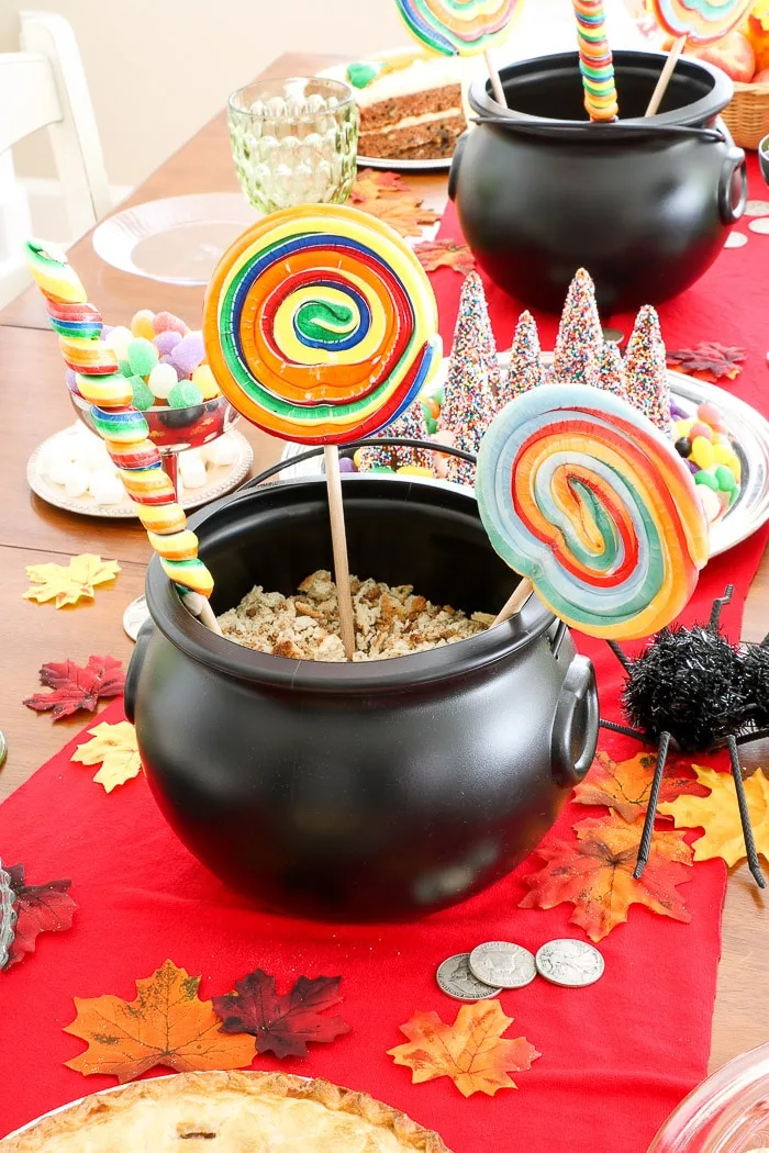 Harry Potter table decorations.  Add large lollipops to the cauldrons