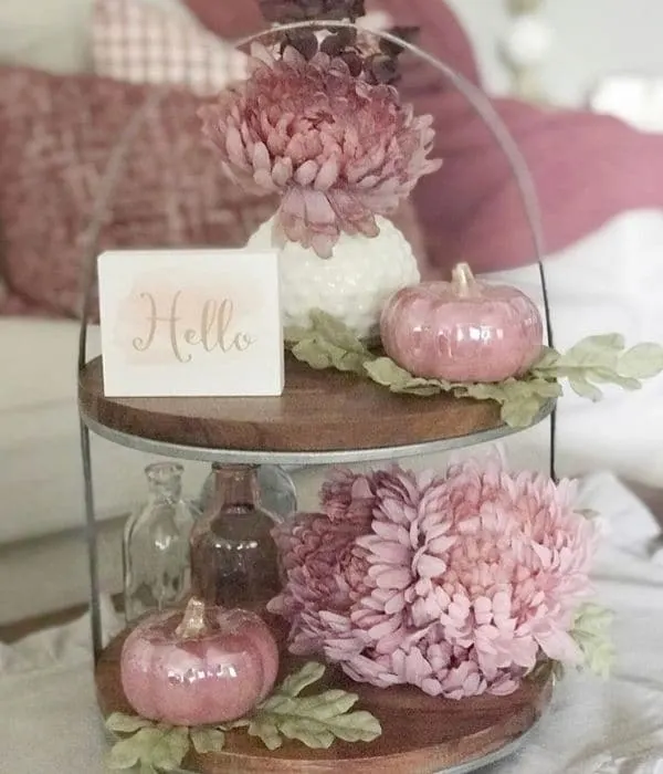 Fall Home Decor by Pammy & Poppy with a rose color schemed tiered tray