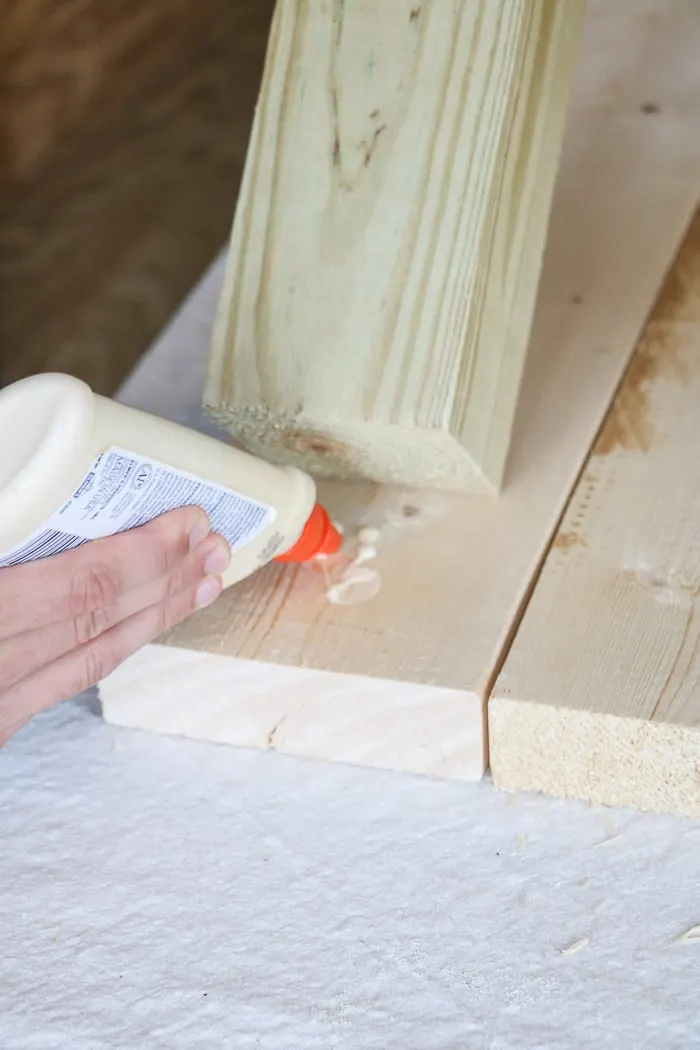How to build a farmhouse table.  Add wood glue under the legs.