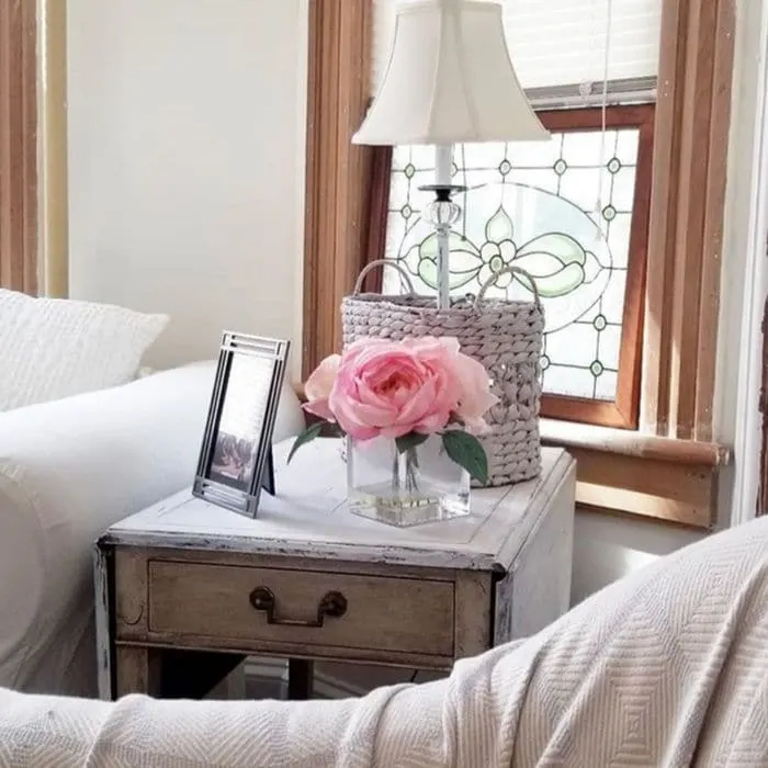 How To Decorate With Baskets with a painted and waxed basket from Our Petite Victorian Home