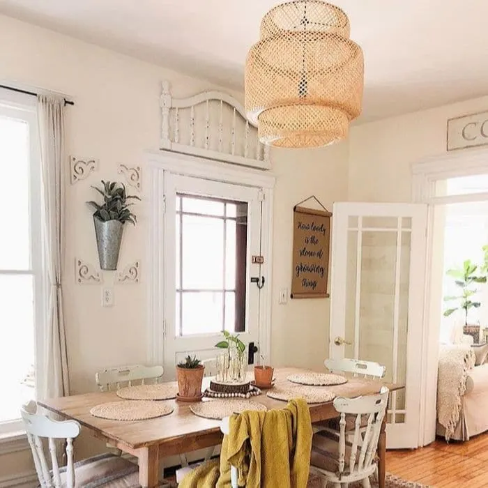 How To Decorate With Baskets with a basket light over the dining room table