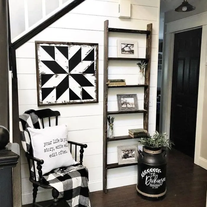 Decorating With Barn Quilts by Home On Mount Forest with a barn quilt hanging in the entryway