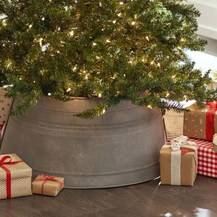 Christmas Tree Base Ideas with an Antiqued Tree Collar from Pottery Barn