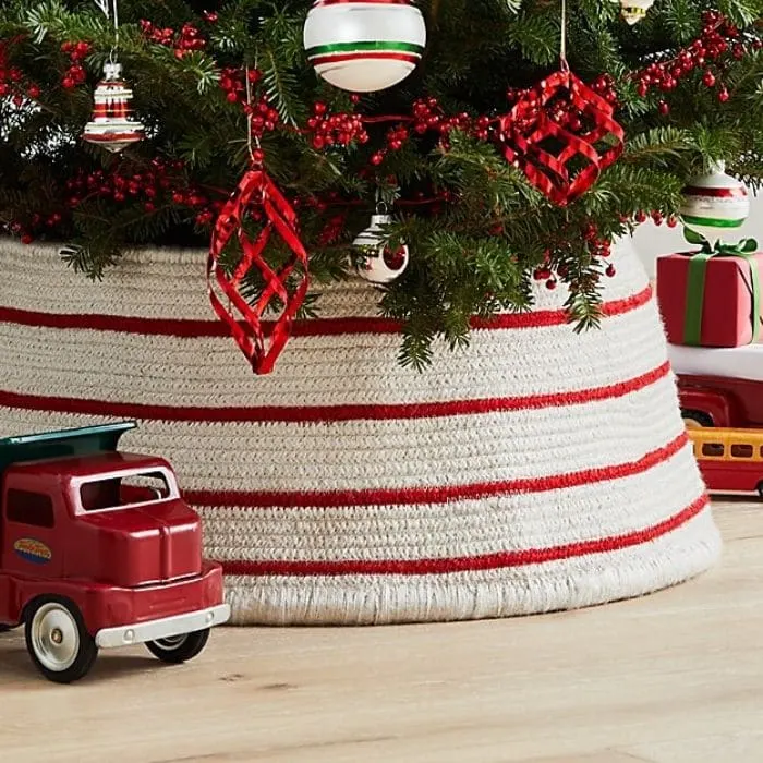 Christmas Tree Base Ideas with a Red & White Tree Collar from Crate & Barrel