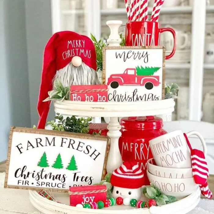 Christmas Tiered Trays by Bailey Branches with a tiered tray that wishes everyone a Merry Christmas