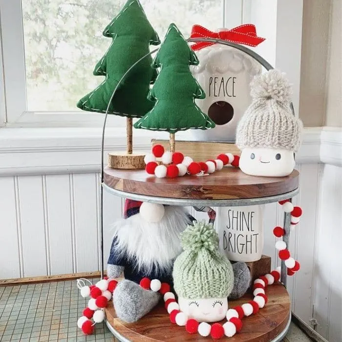 Christmas Tiered Trays by Cream And Cozy with Rae Dunn and Marshmallow Mugs on this tray