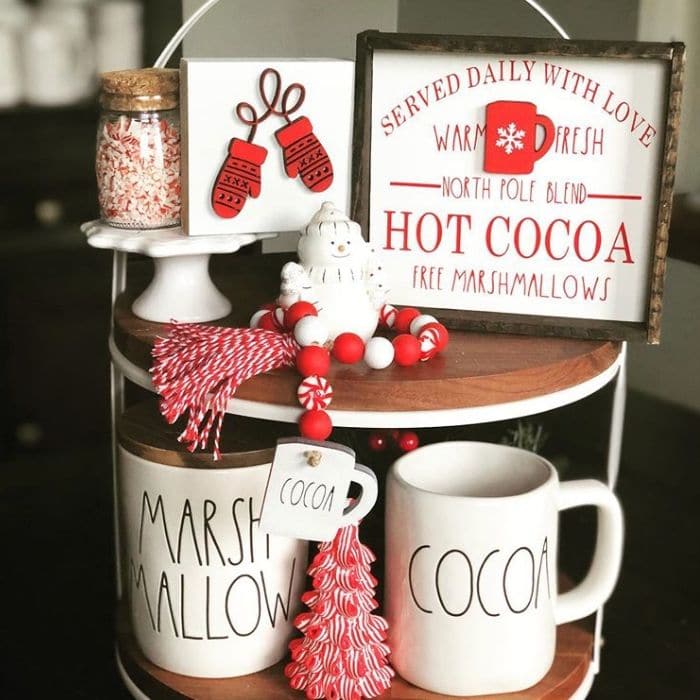 Christmas Tiered Trays by Tami Jeane Home Decor with a hot cocoa themed tiered tray