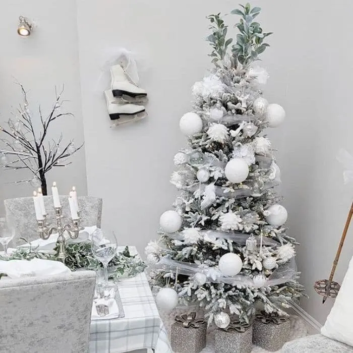 White Christmas Tree Ideas by Mrs Roobottom Home with a white Christmas tree for a dining area