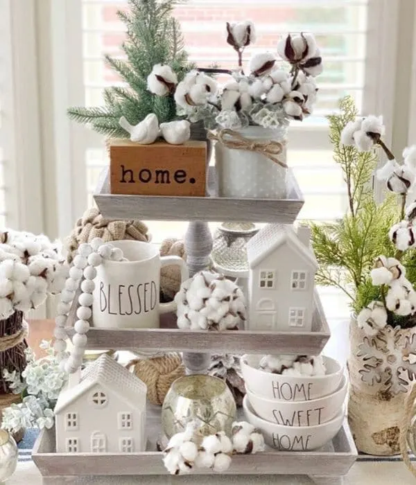 Decorating with Cotton by Stager Roz with a cotton filled tiered tray