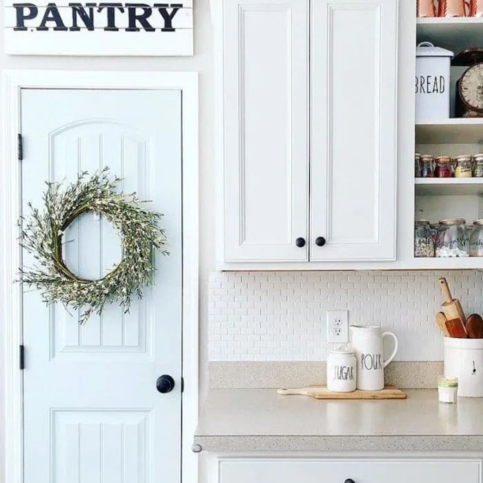 Sherwin Williams Sea Salt on a pantry door by Simple Loving Home