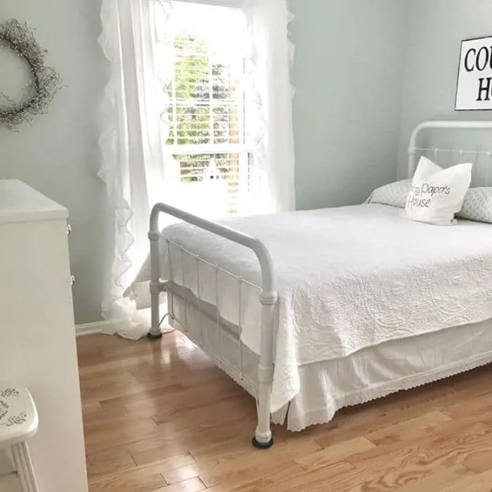 Sea Salt paint in a bedroom by Hidden Country Home