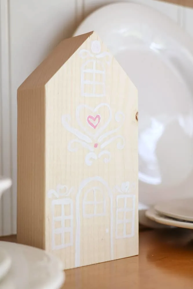 Decorate for Valentine with hand paninted wooden gingerbread houses