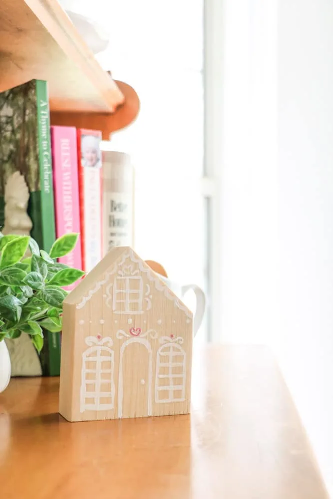 decorate for Valentine with wooden gingerbread houses.
