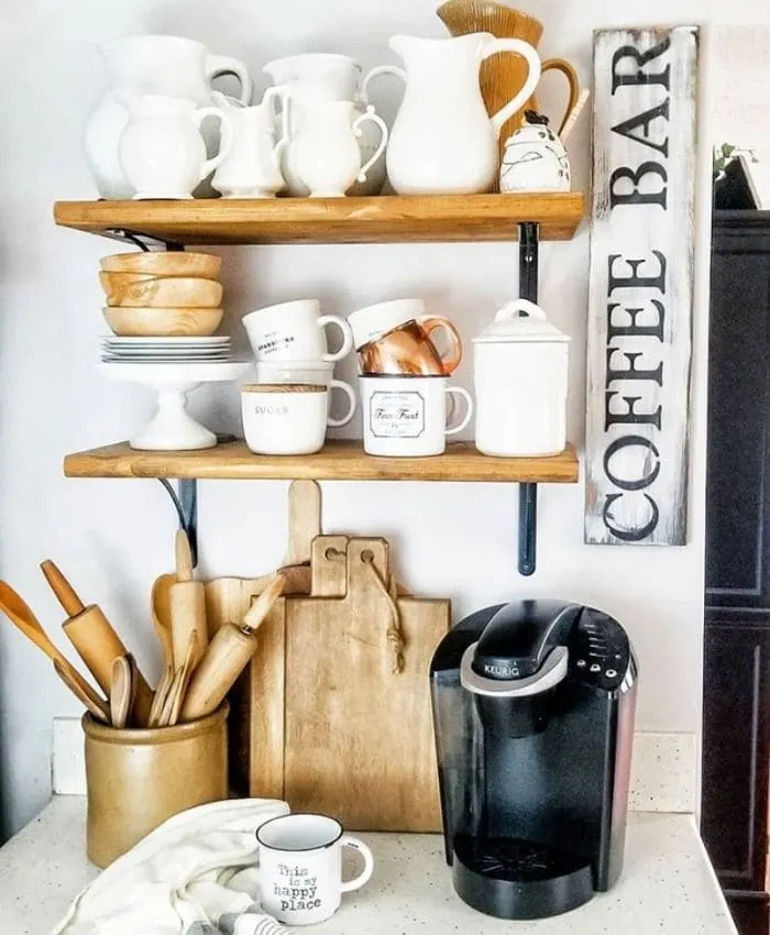 A coffee bar with wood pieces by The Crows Nest Sign Co. 