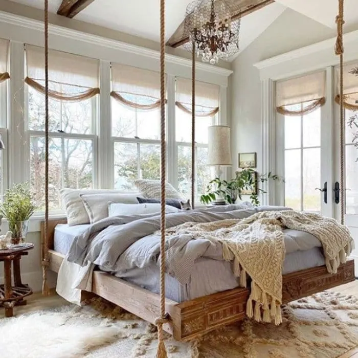 Guest room swinging bed from Old Silver Shed