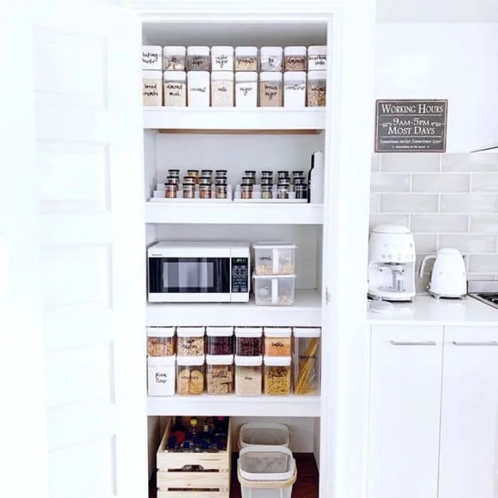 Hidden microwave in spice pantry by Coastal by Sarah