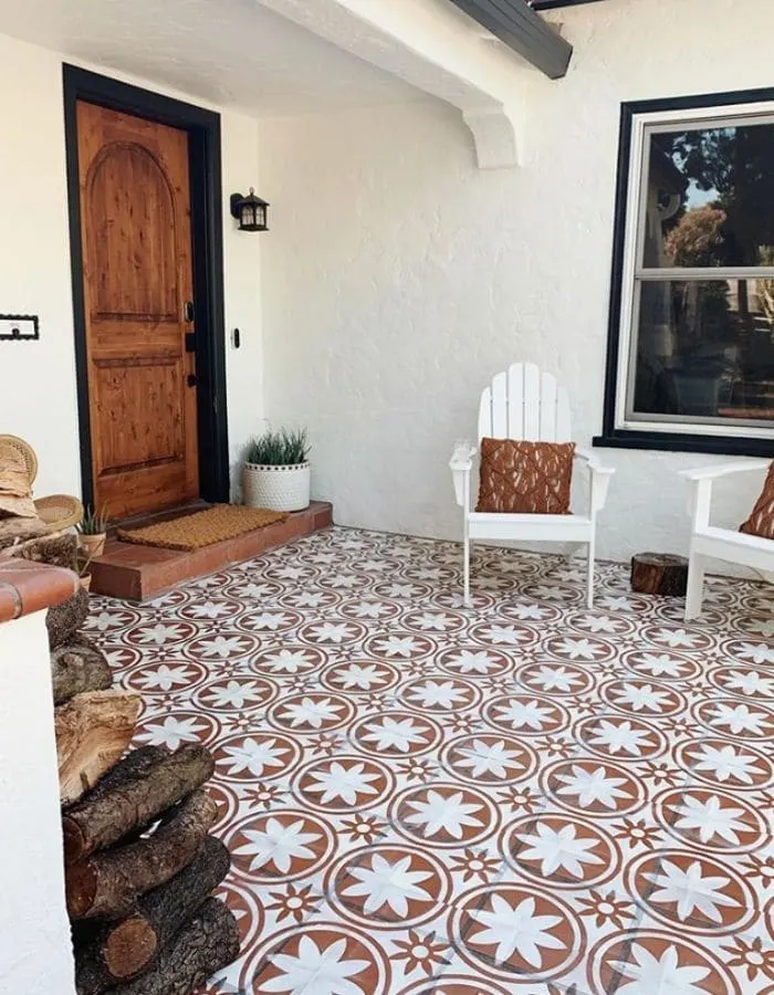 Stenciled outdoor tiles from Arrows & Bows