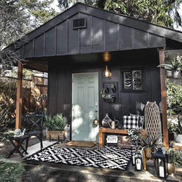 Black Boho Style She Shed by Miss Rustic Arrow