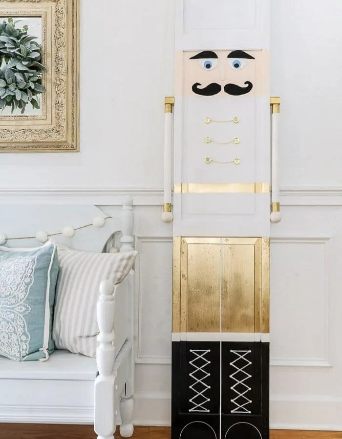 White and gold spray paint upcycled DIY Life Size Nutcracker