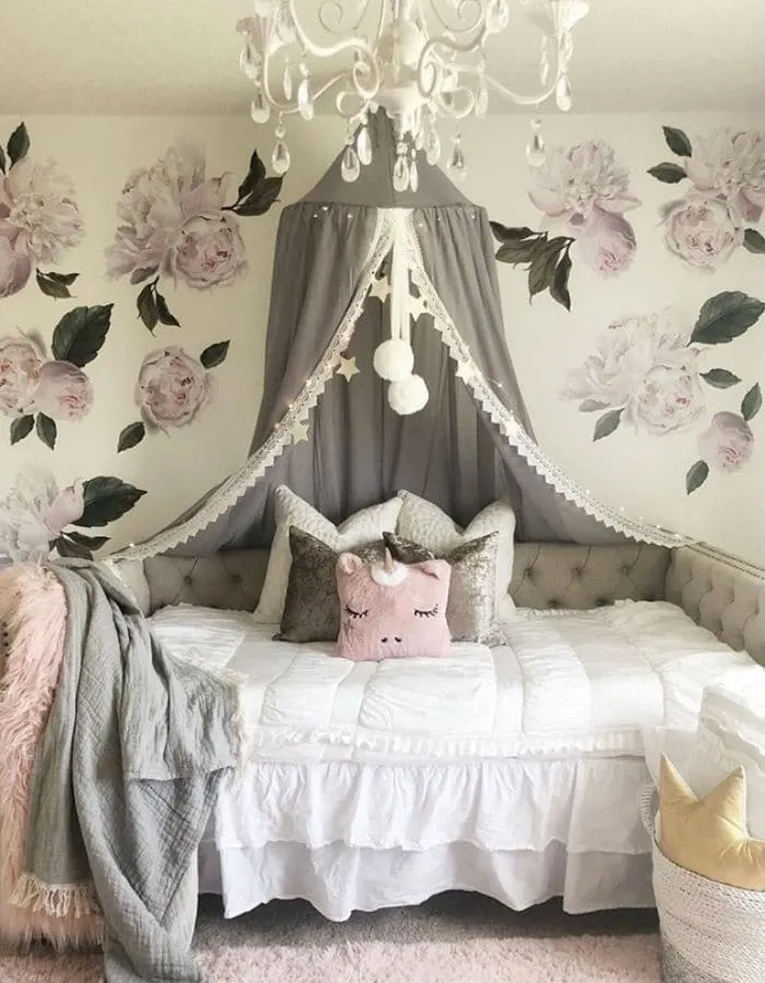 Canopy daybed for a little girl room by Laura Mitchell Interior Design