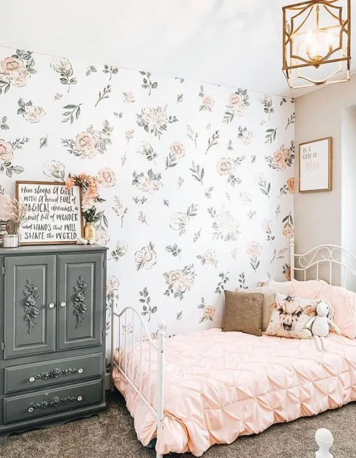 Wallpaper in a little girls room by The Barnwood Farmhouse