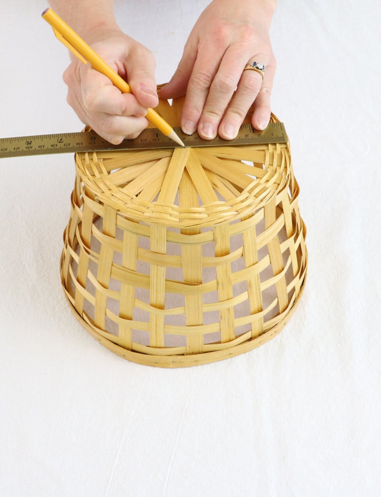 DIY basket pendant light marking the center of the bottom 
