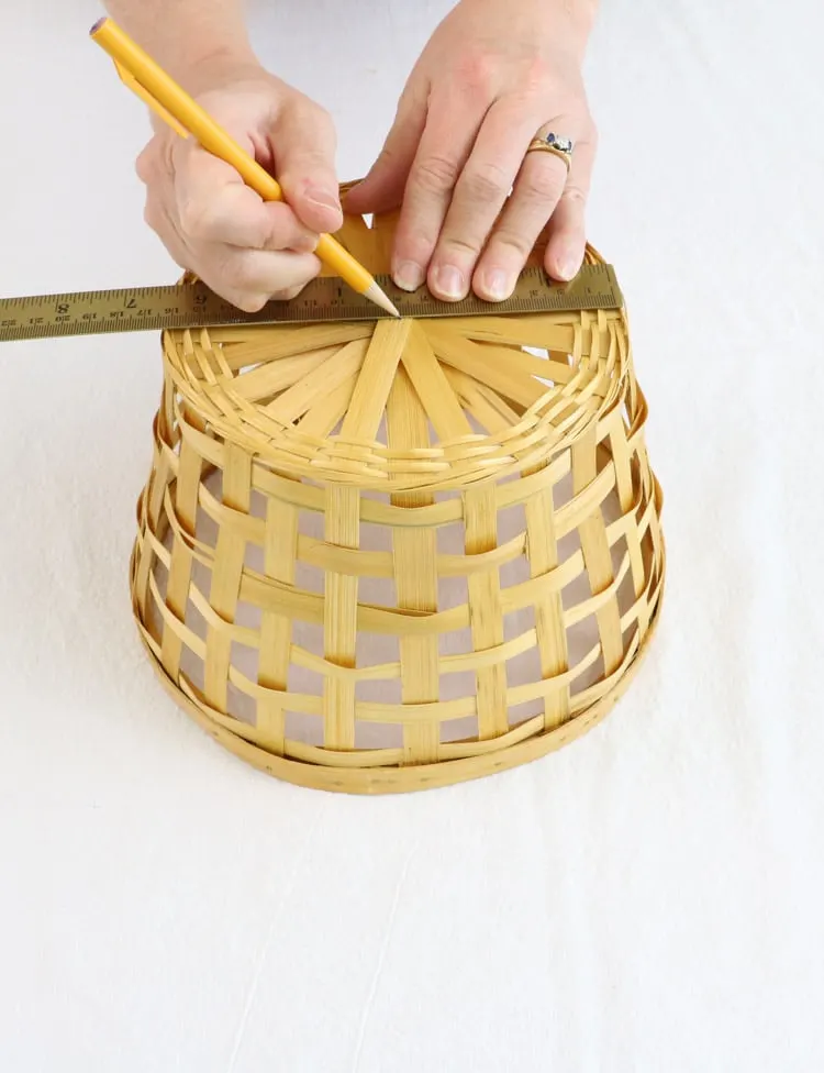 DIY basket pendant light marking the center of the bottom 