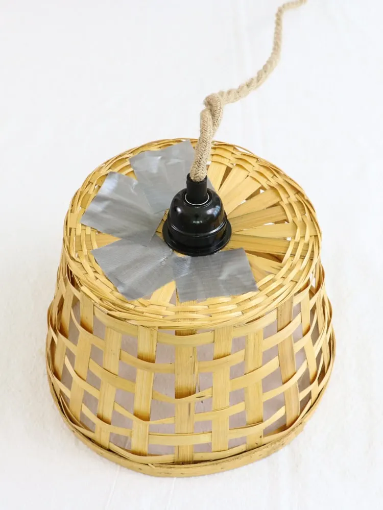 DIY basket ceiling light attaching a light to the bottom