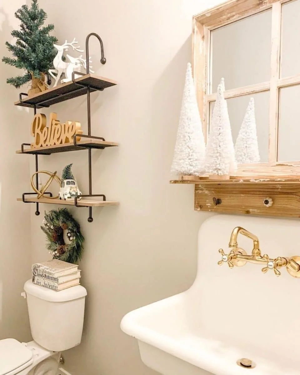 purposedrivenlivinghome neutral Christmas bathroom decorated with a farmhouse truck