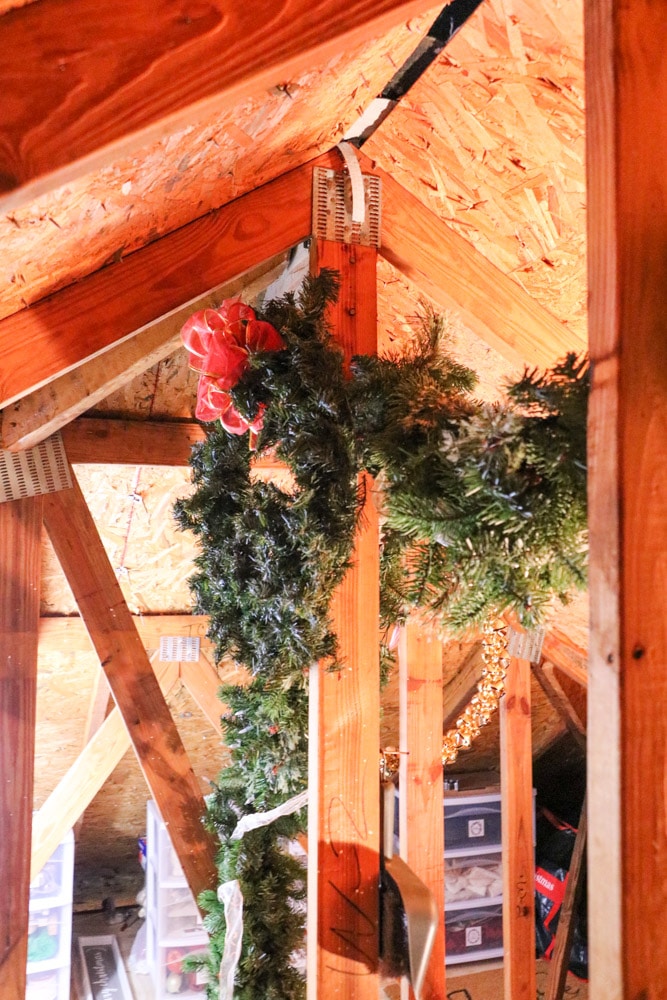 Christmas wreath storage idea in attic