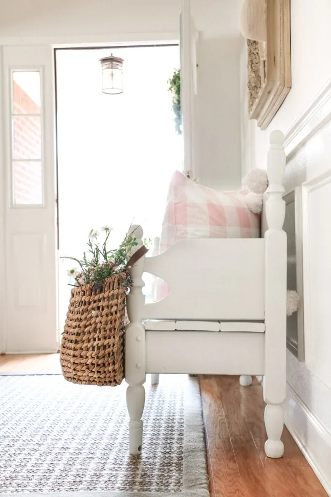 Entryway filled with Valentine basket and flowers