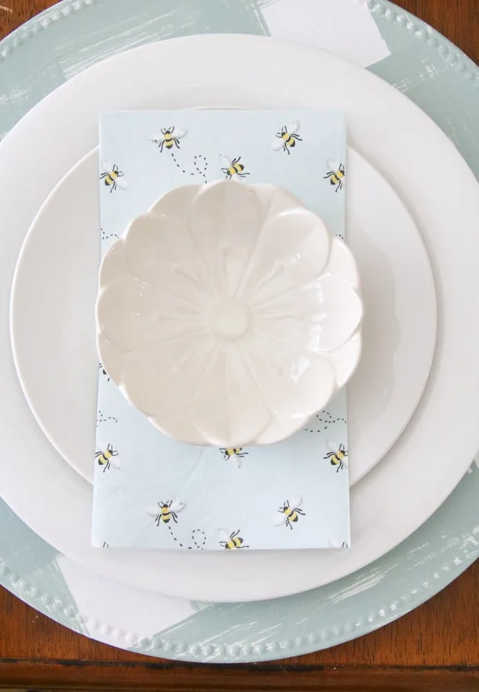 DIY honey bee themed tablescape with Popshelf flower jewelry dish