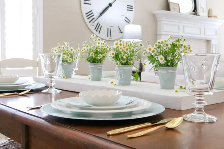 Easy DIY Dollar store spring tablescape in a cottage style garden inspired design