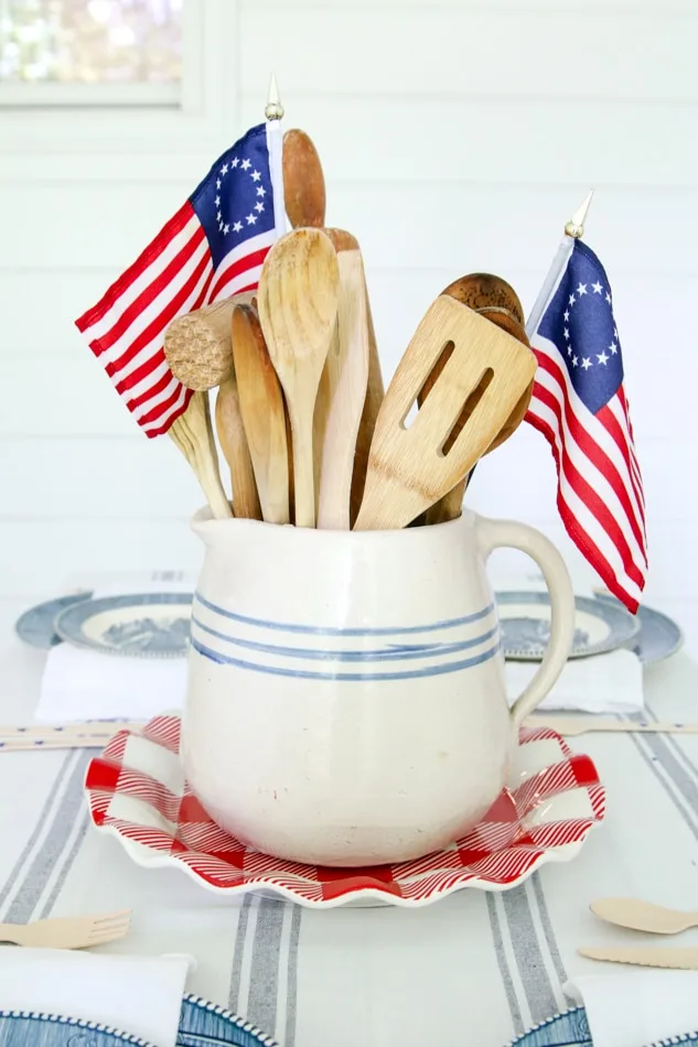 Patriotic centerpiece with Betsy Ross flags